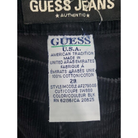Guess Corduroy Pants Sz 29 Straight Leg Mid Rise Black Made In The USA Y2K - Picture 8 of 14